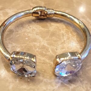 Pretty Gold & Clear Rhinestoned Open-Cuff Bracelet